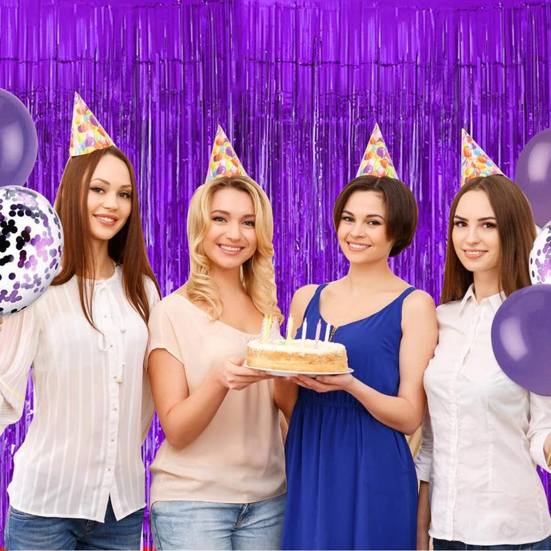 BEISHIDA 2 Pcs Light Purple Violet Door Streamers Tinsel Curtain Party Streamers Backdrop Fringe Foil Wall Background for Birthday Halloween Wedding Party Decoration(3.28 ft x 6.56 ft) - Image 5